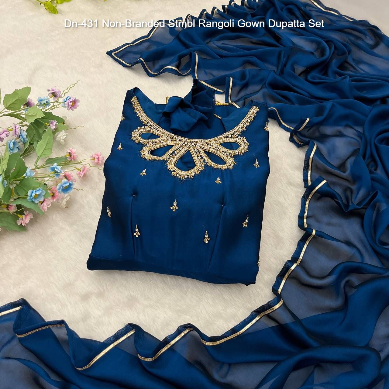 Dn-431 Non-Branded Stmbl Rangoli Gown Dupatta Set