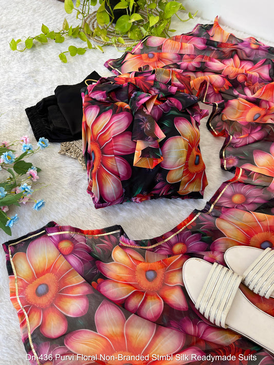 Dn-436 Purvi Floral Non-Branded Stmbl Silk Readymade Suits