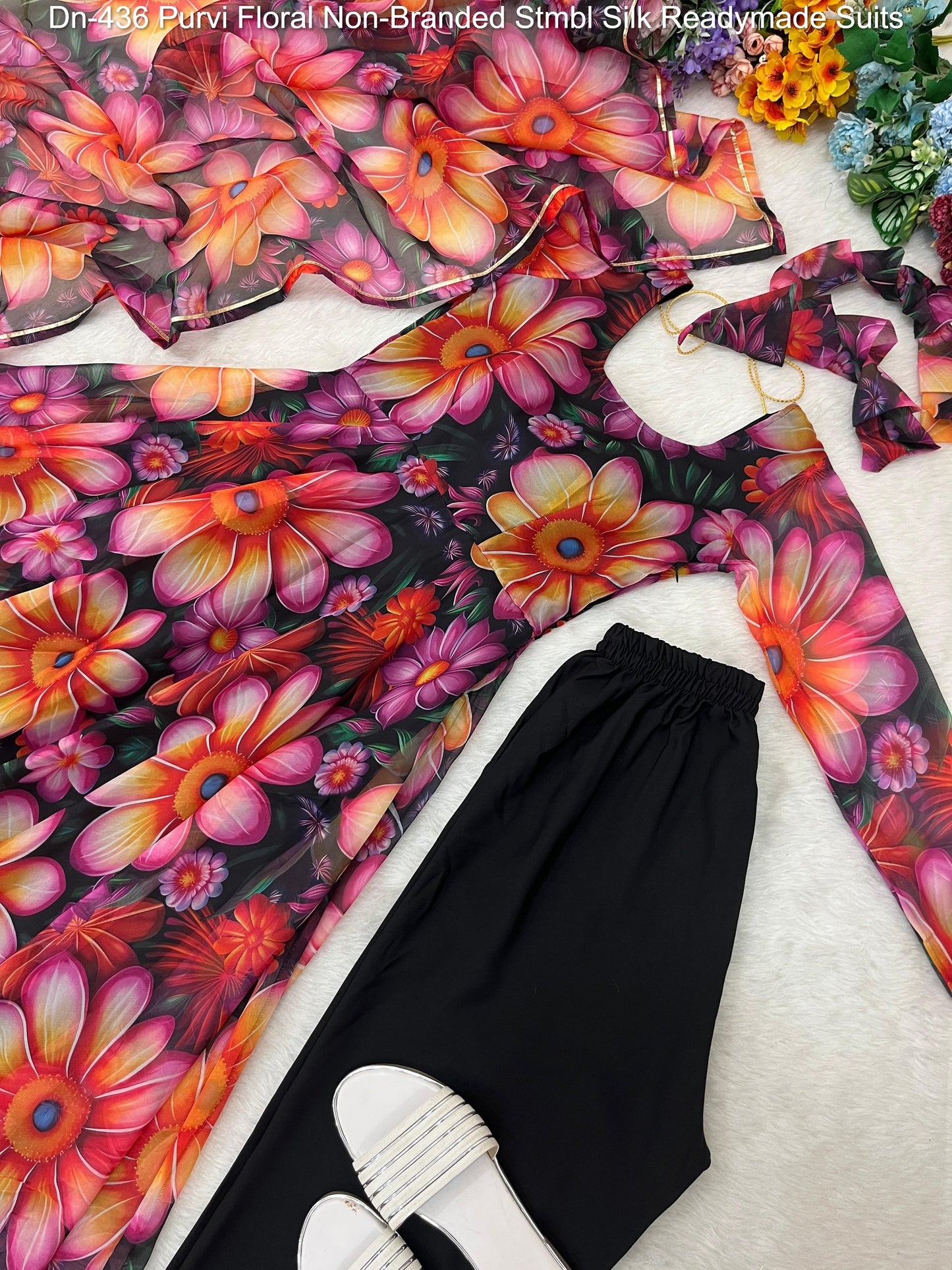 Dn-436 Purvi Floral Non-Branded Stmbl Silk Readymade Suits