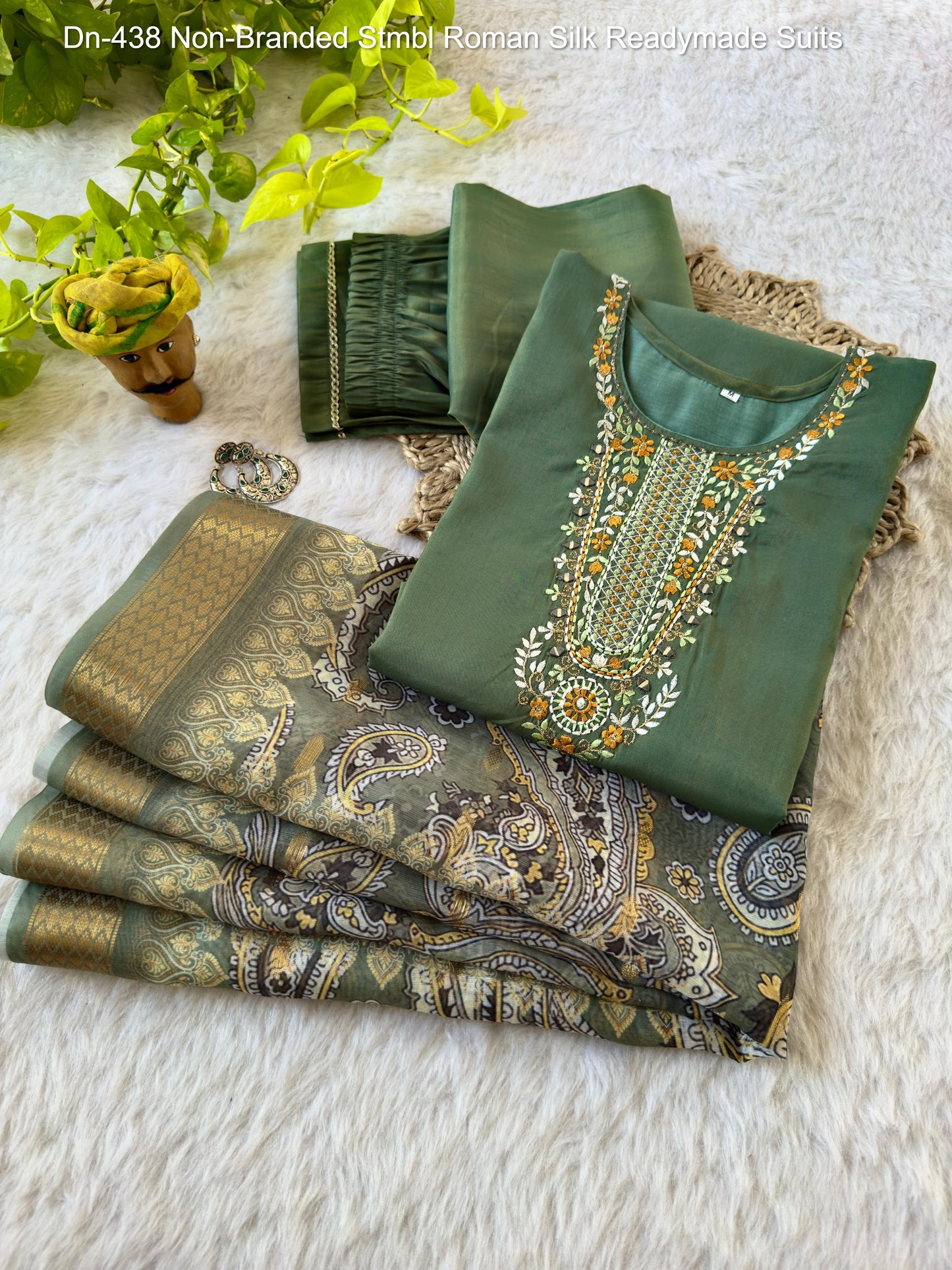 Dn-438 Non-Branded Stmbl Roman Silk Readymade Suits