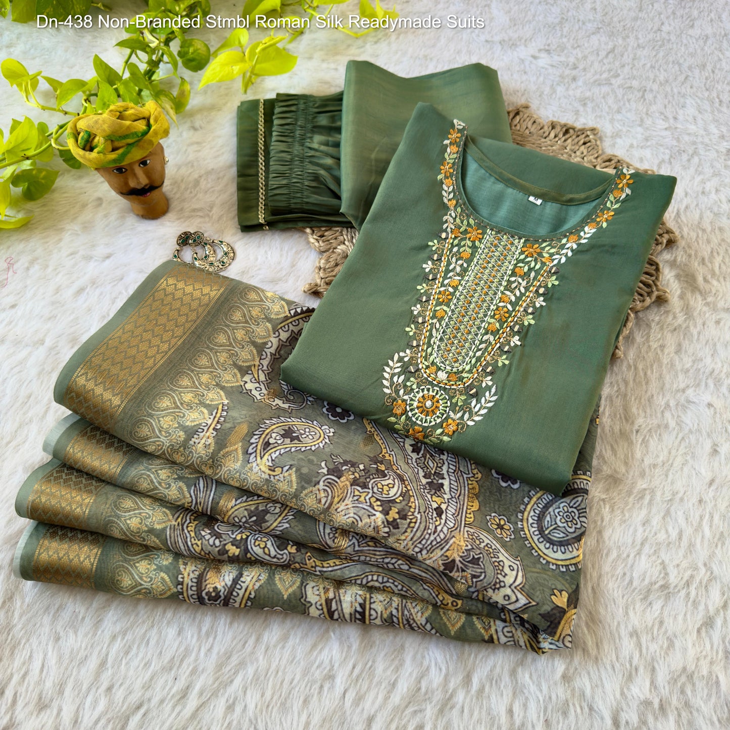 Dn-438 Non-Branded Stmbl Roman Silk Readymade Suits