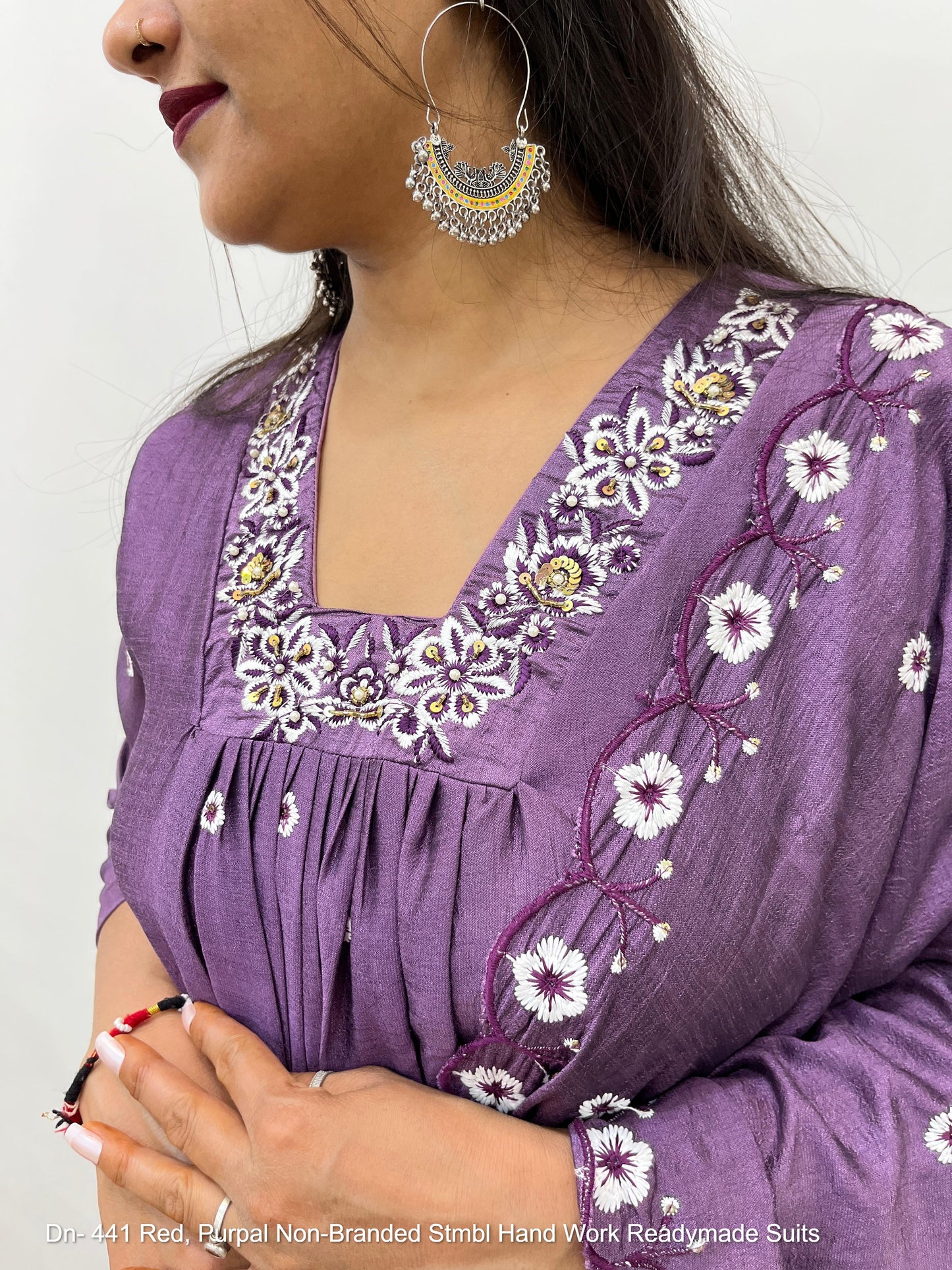 Dn- 441 Red, Purpal Non-Branded Stmbl Hand Work Readymade Suits