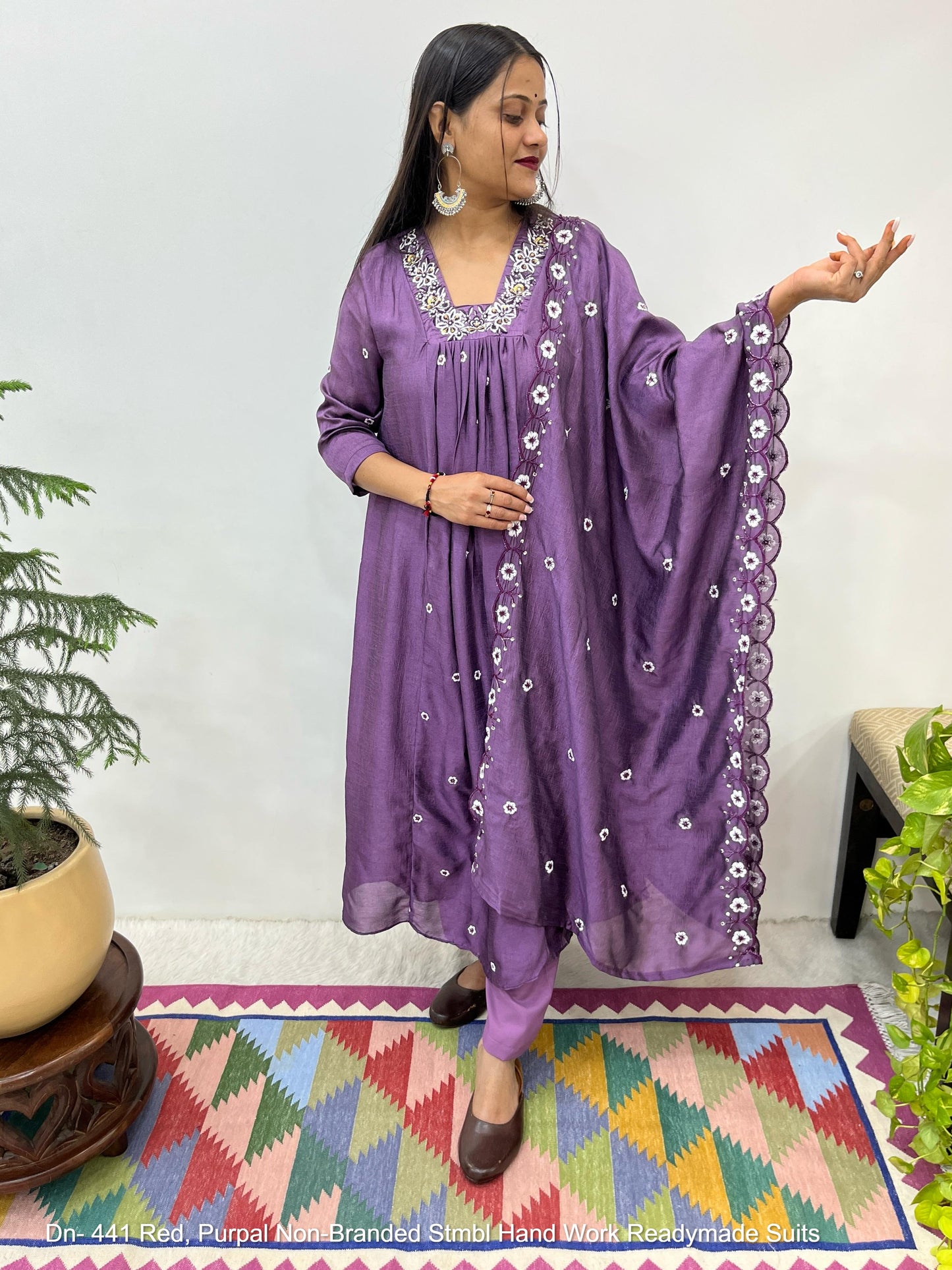 Dn- 441 Red, Purpal Non-Branded Stmbl Hand Work Readymade Suits