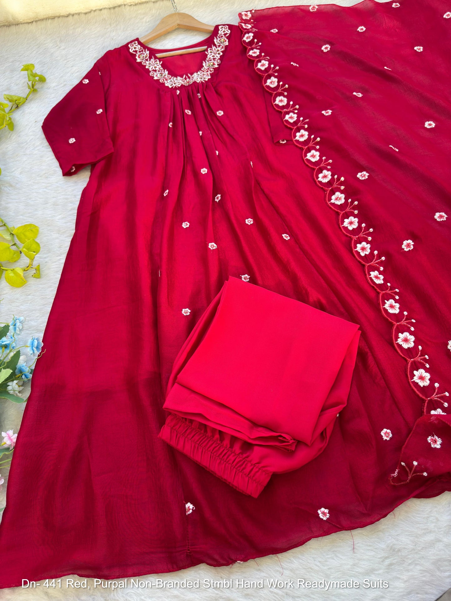 Dn- 441 Red, Purpal Non-Branded Stmbl Hand Work Readymade Suits