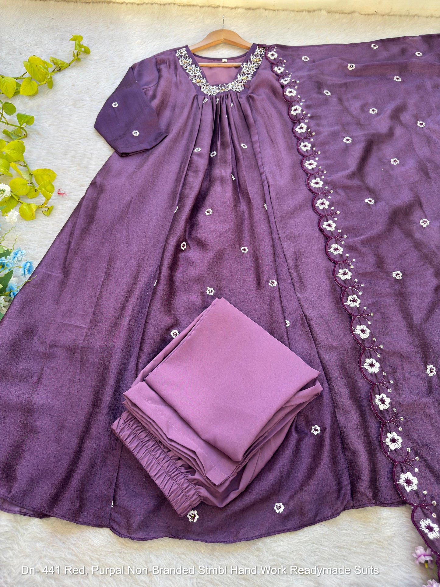 Dn- 441 Red, Purpal Non-Branded Stmbl Hand Work Readymade Suits