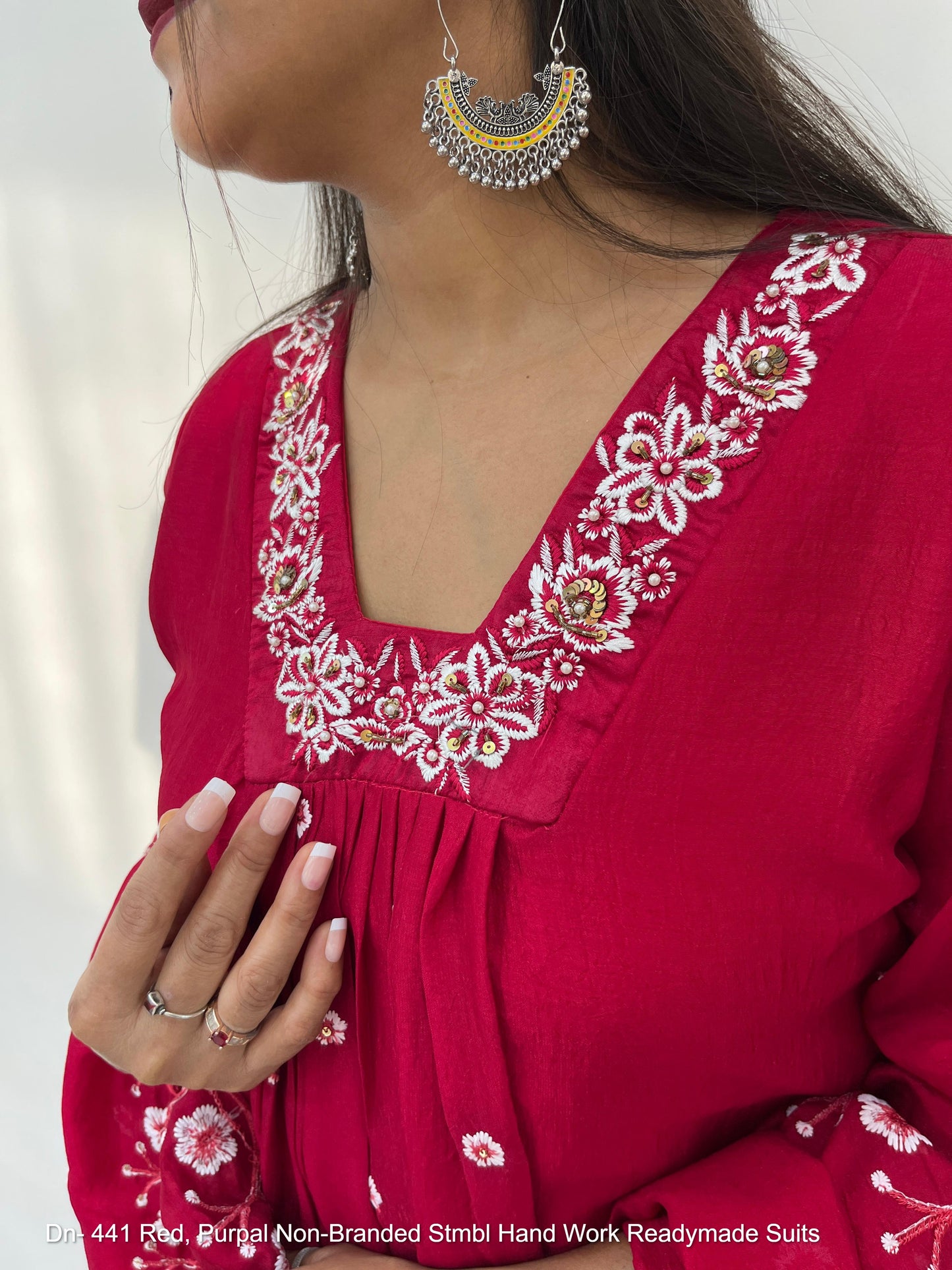 Dn- 441 Red, Purpal Non-Branded Stmbl Hand Work Readymade Suits