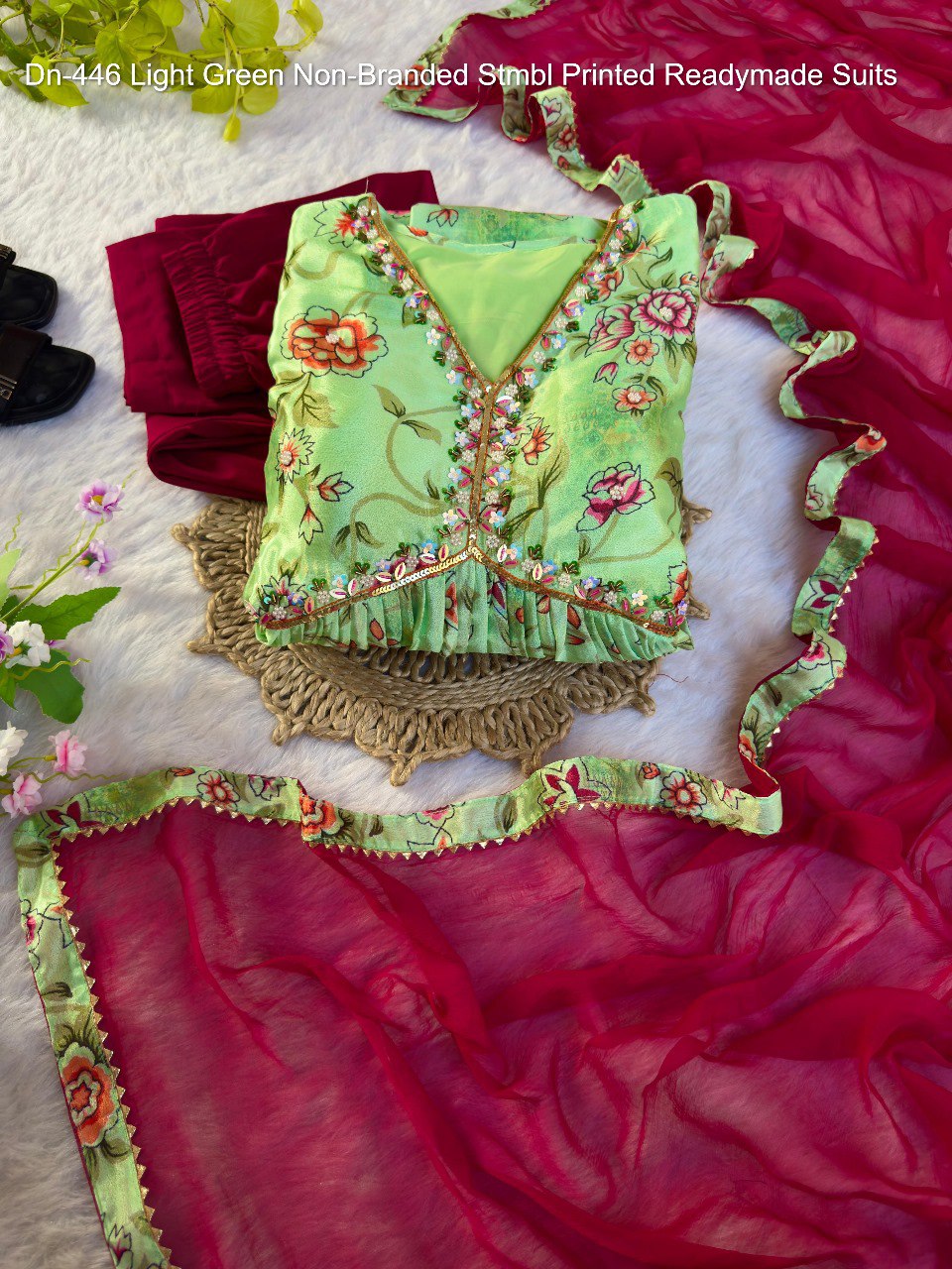 Dn-446 Light Green Non-Branded Stmbl Printed Readymade Suits