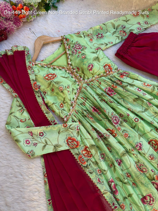 Dn-446 Light Green Non-Branded Stmbl Printed Readymade Suits