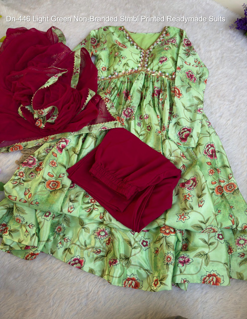 Dn-446 Light Green Non-Branded Stmbl Printed Readymade Suits
