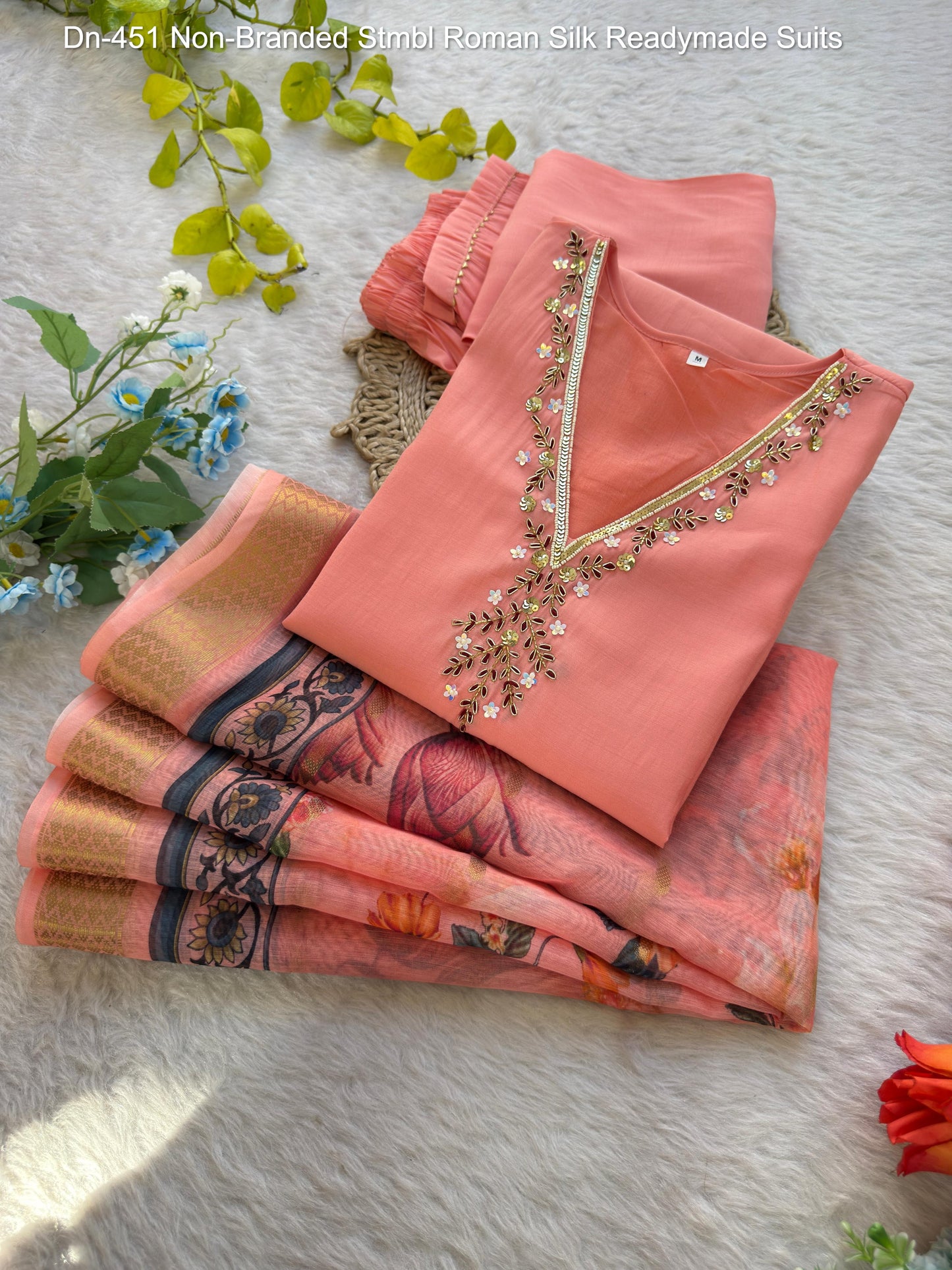 Dn-451 Non-Branded Stmbl Roman Silk Readymade Suits