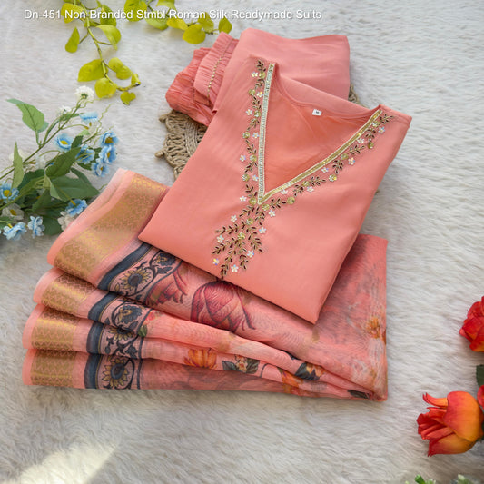 Dn-451 Non-Branded Stmbl Roman Silk Readymade Suits