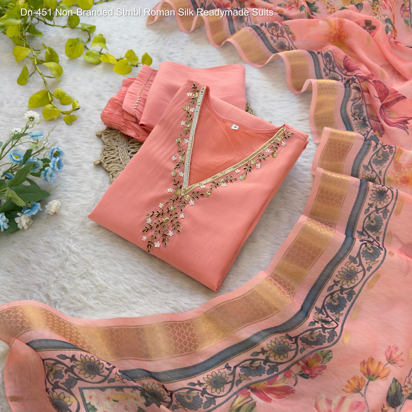 Dn-451 Non-Branded Stmbl Roman Silk Readymade Suits