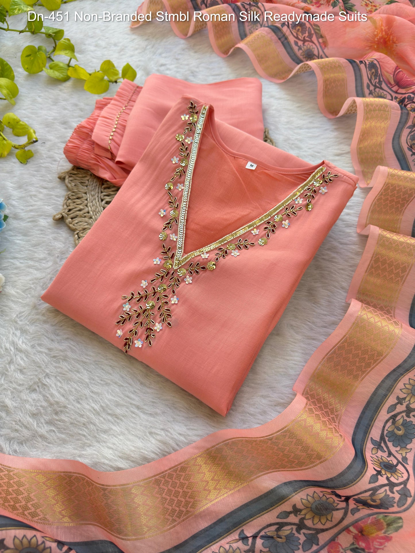 Dn-451 Non-Branded Stmbl Roman Silk Readymade Suits