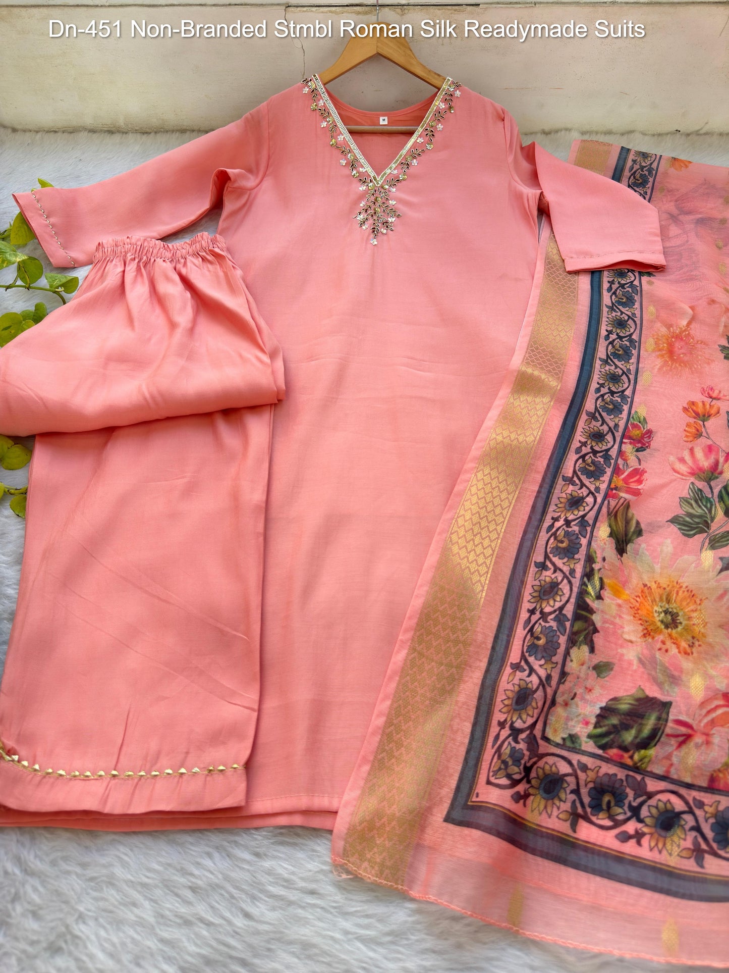 Dn-451 Non-Branded Stmbl Roman Silk Readymade Suits