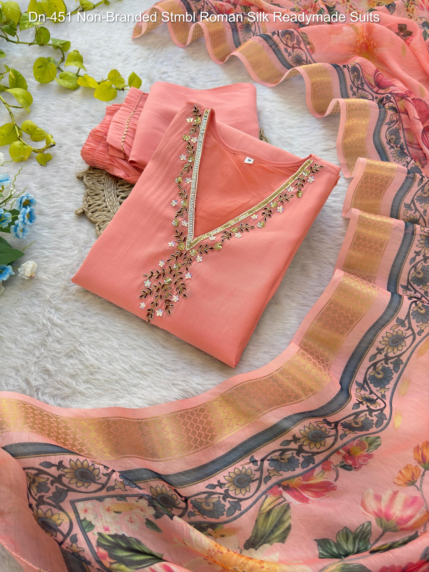 Dn-451 Non-Branded Stmbl Roman Silk Readymade Suits