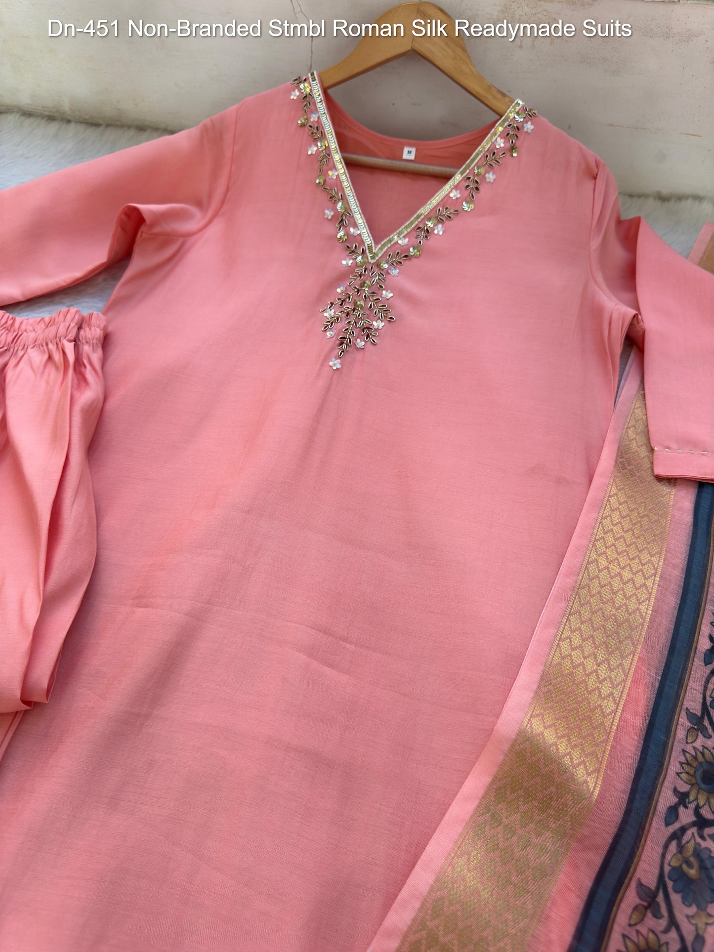 Dn-451 Non-Branded Stmbl Roman Silk Readymade Suits