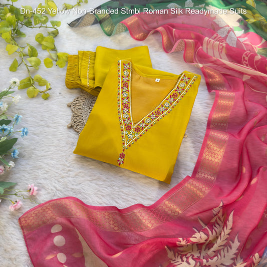 Dn-452 Yellow Non-Branded Stmbl Roman Silk Readymade Suits