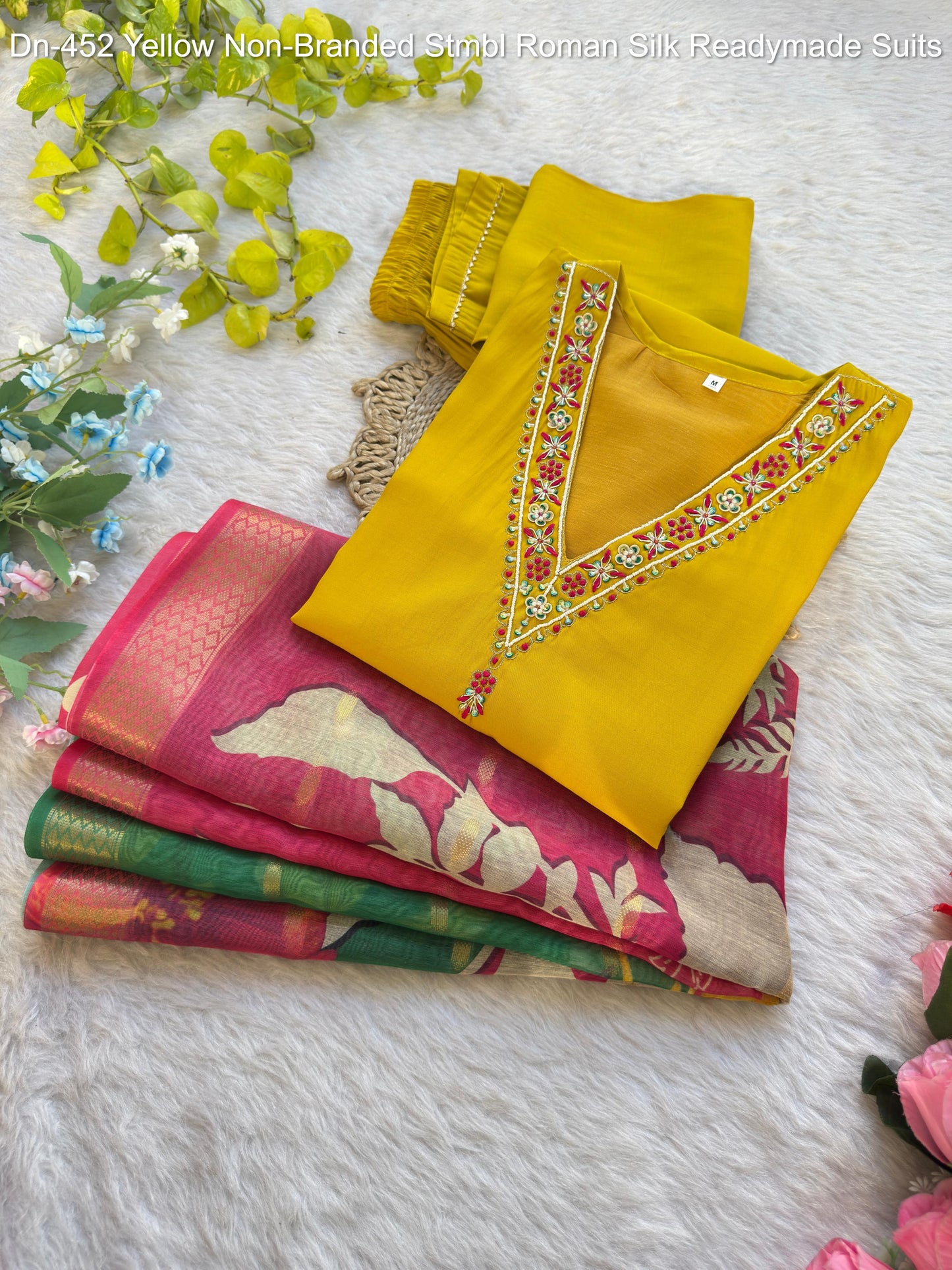 Dn-452 Yellow Non-Branded Stmbl Roman Silk Readymade Suits