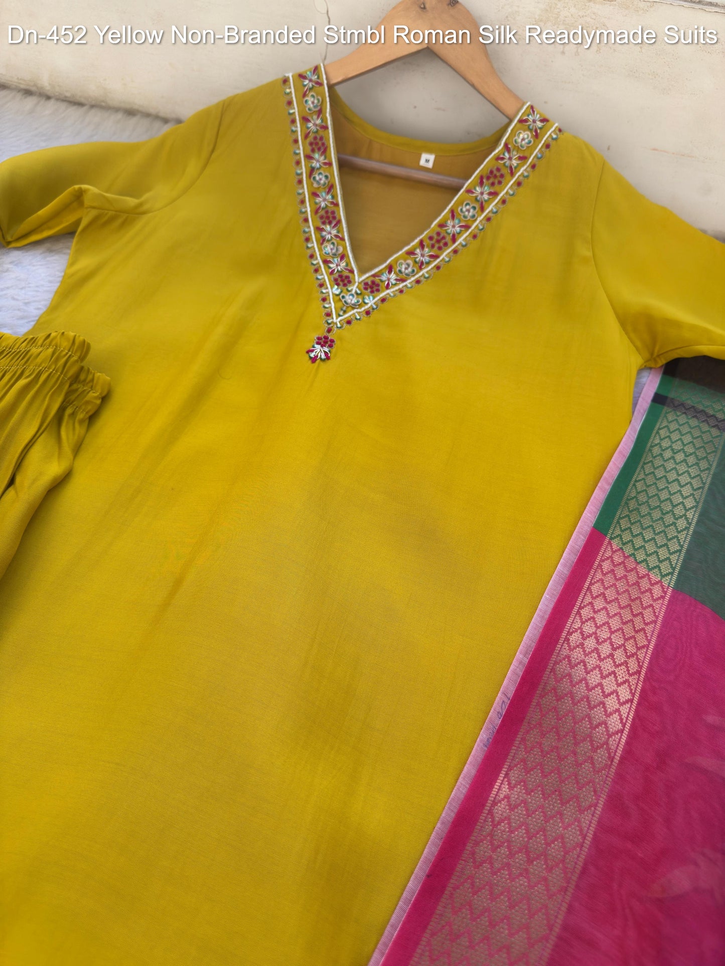 Dn-452 Yellow Non-Branded Stmbl Roman Silk Readymade Suits
