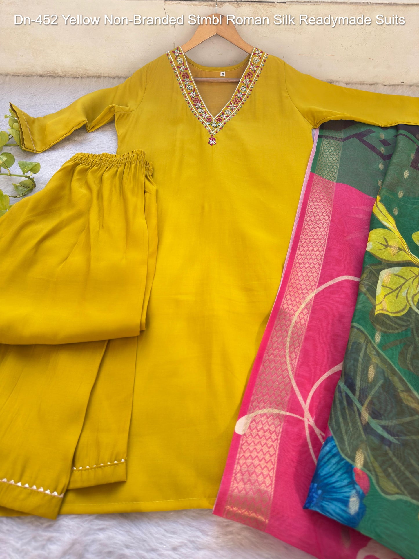 Dn-452 Yellow Non-Branded Stmbl Roman Silk Readymade Suits
