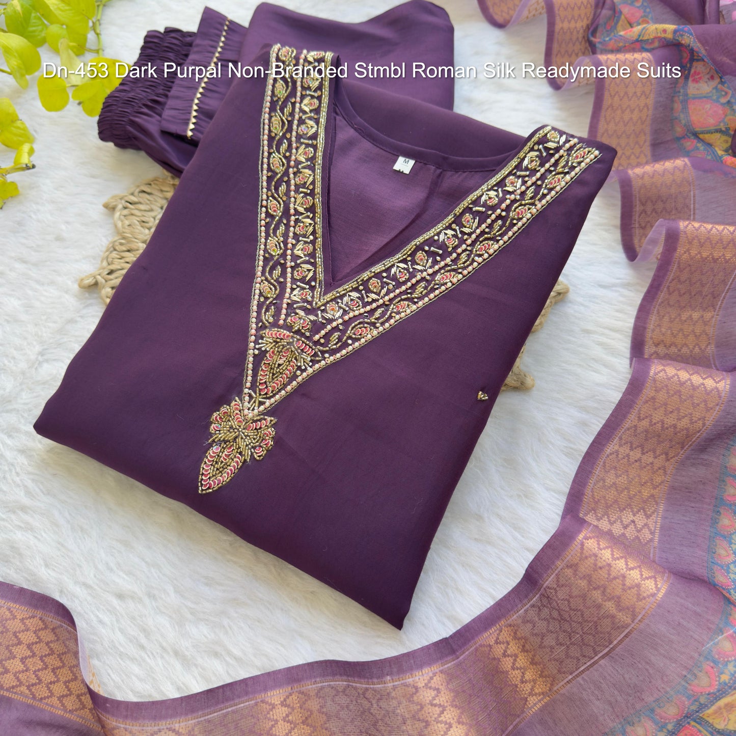 Dn-453 Dark Purpal Non-Branded Stmbl Roman Silk Readymade Suits