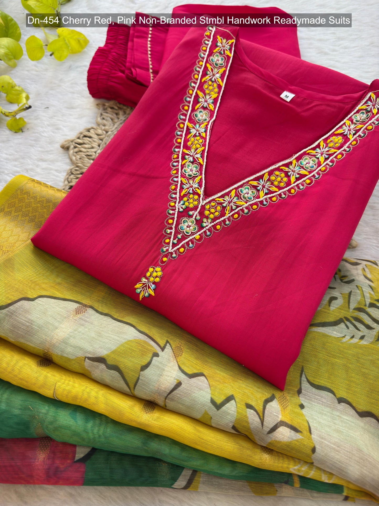 Dn-454 Cherry Red, Pink Non-Branded Stmbl Handwork Readymade Suits