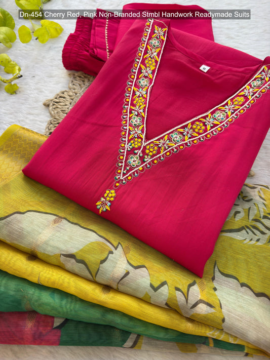 Dn-454 Cherry Red, Pink Non-Branded Stmbl Handwork Readymade Suits