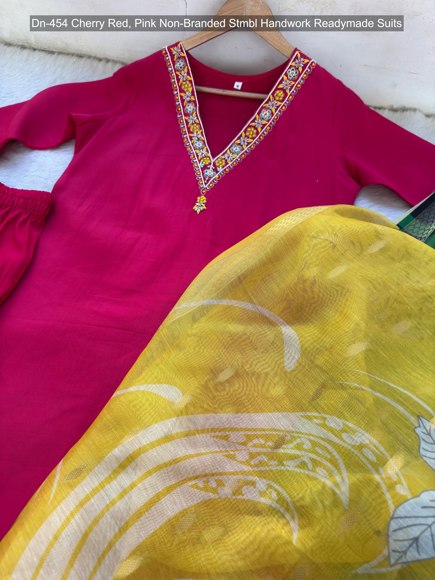 Dn-454 Cherry Red, Pink Non-Branded Stmbl Handwork Readymade Suits