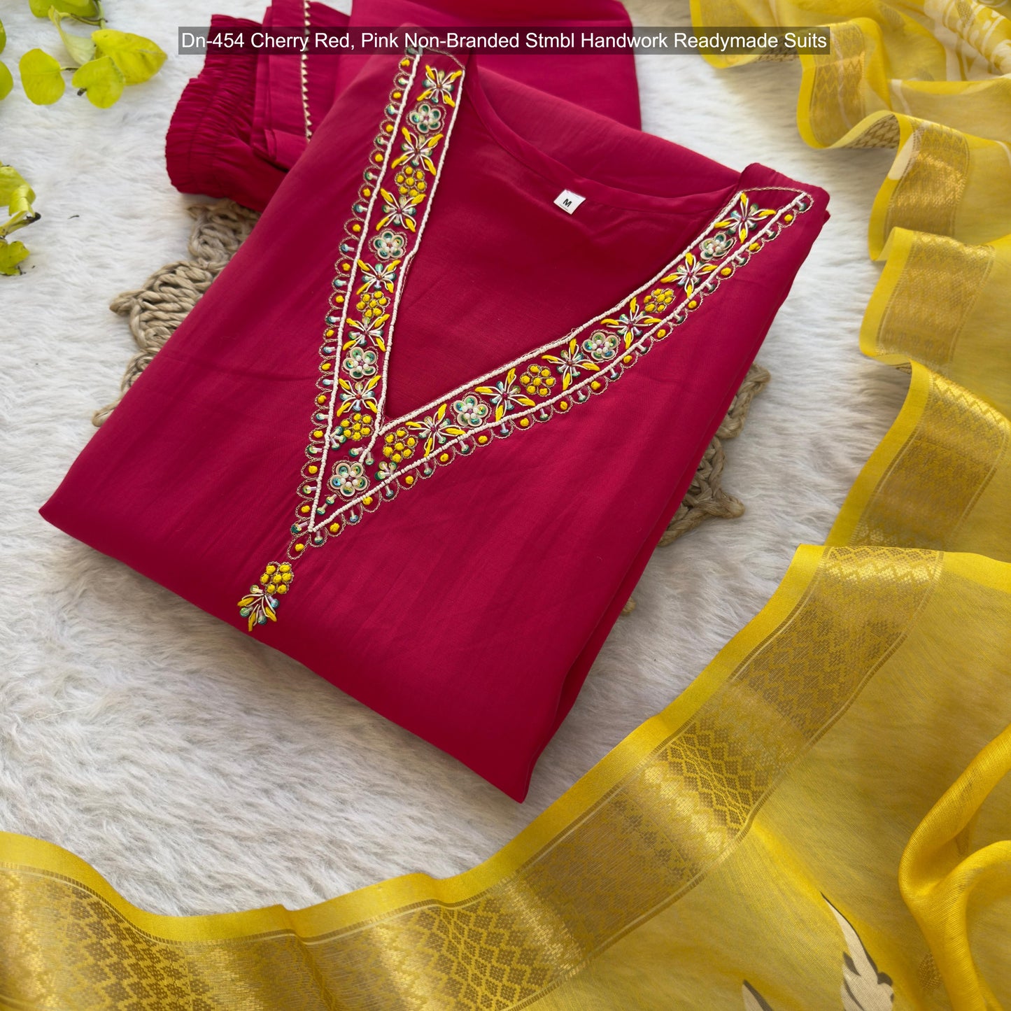 Dn-454 Cherry Red, Pink Non-Branded Stmbl Handwork Readymade Suits