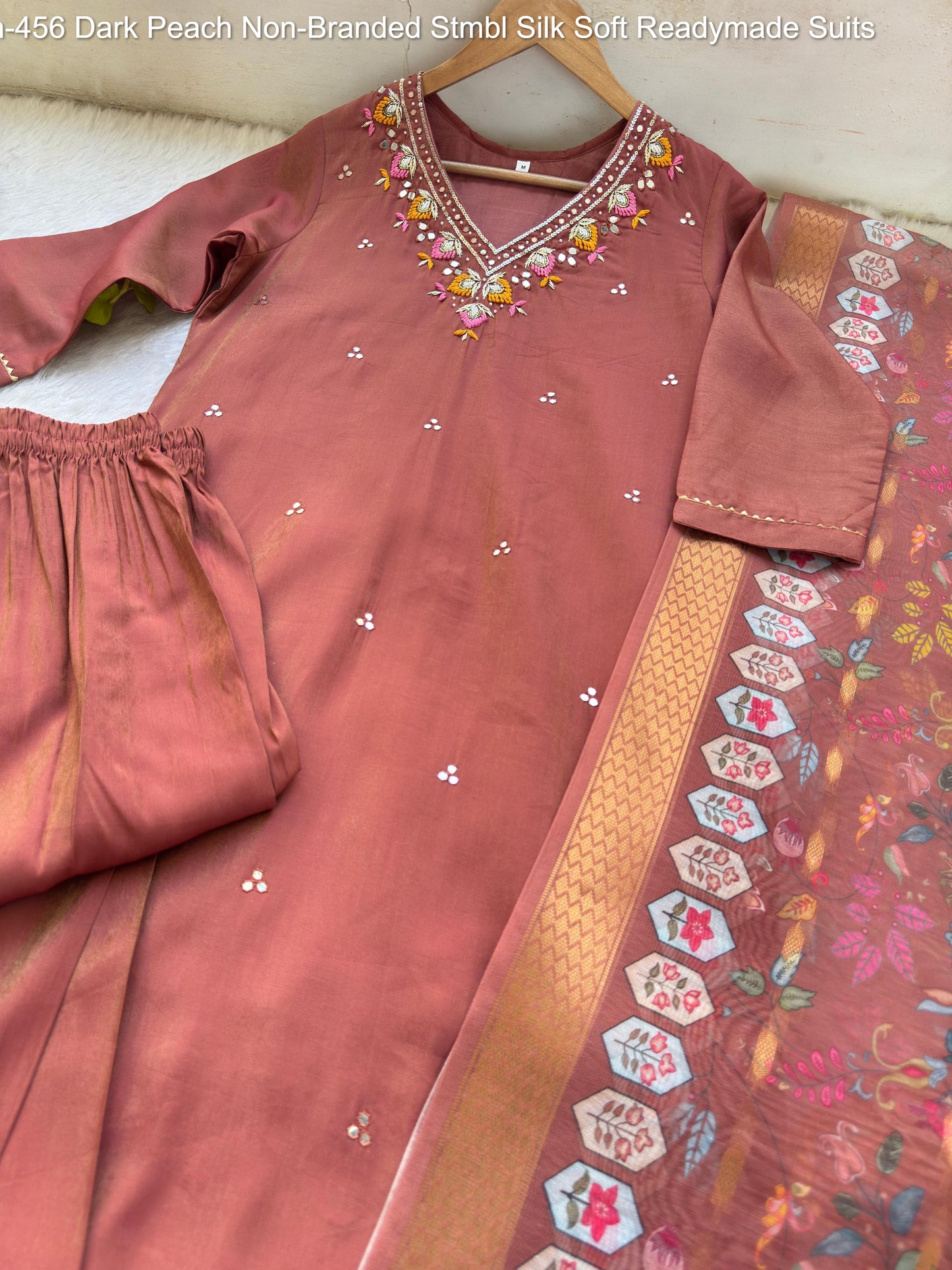 Dn-456 Dark Peach Non-Branded Stmbl Silk Soft Readymade Suits