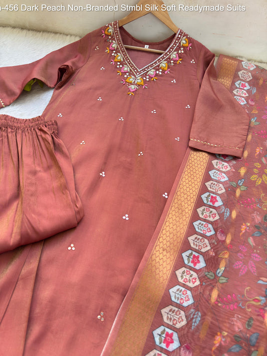 Dn-456 Dark Peach Non-Branded Stmbl Silk Soft Readymade Suits