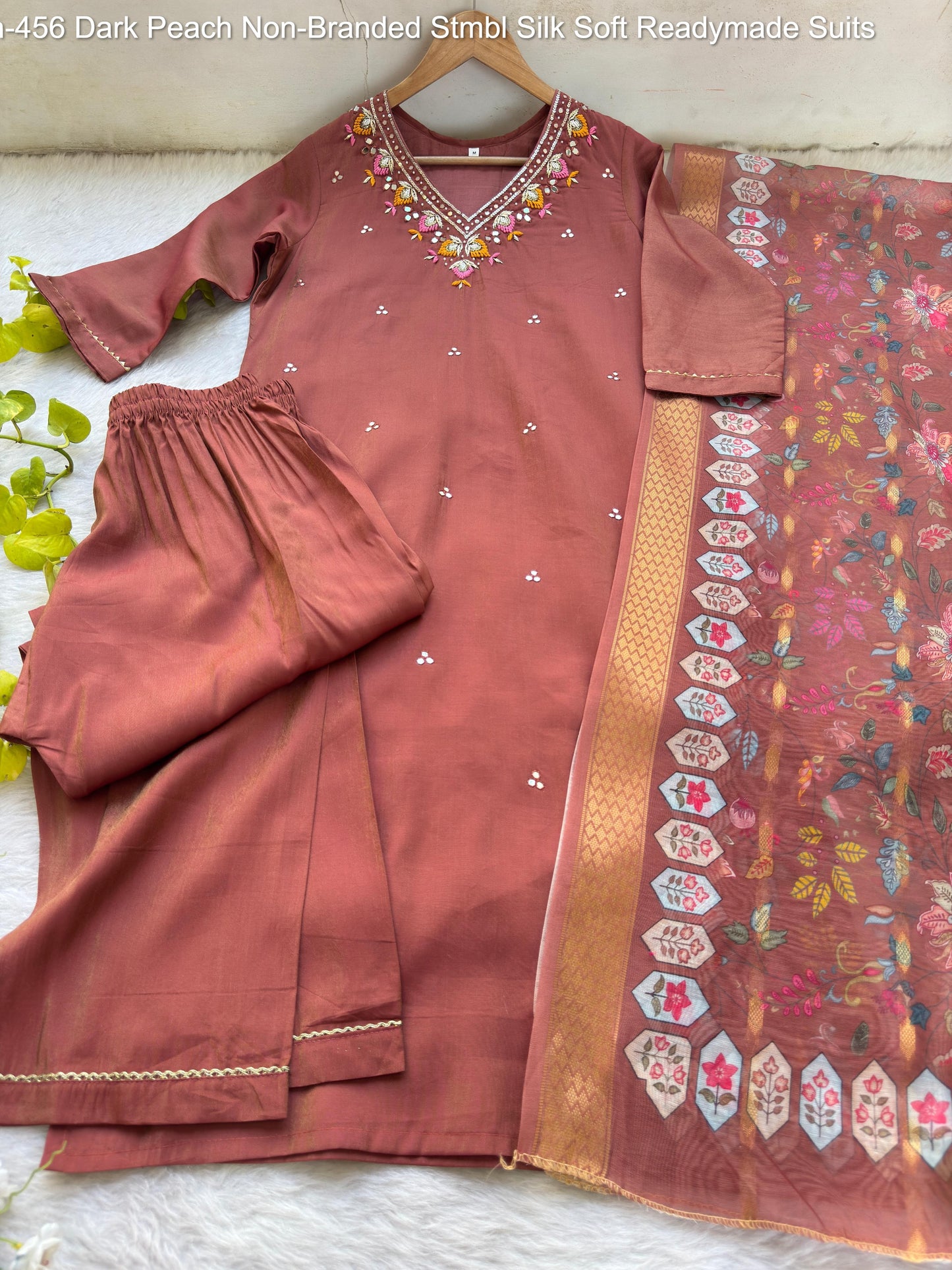 Dn-456 Dark Peach Non-Branded Stmbl Silk Soft Readymade Suits