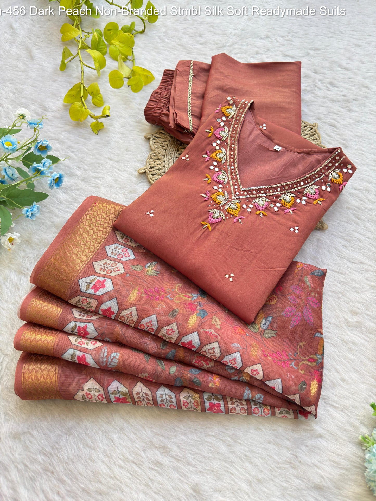 Dn-456 Dark Peach Non-Branded Stmbl Silk Soft Readymade Suits