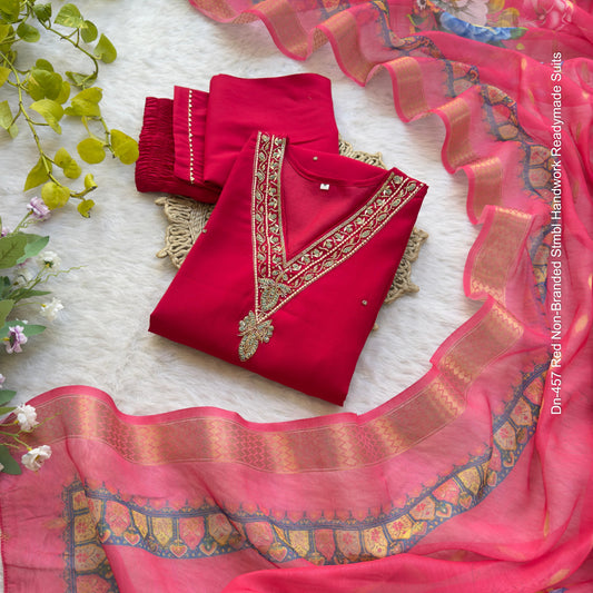 Dn-457 Red Non-Branded Stmbl Handwork Readymade Suits
