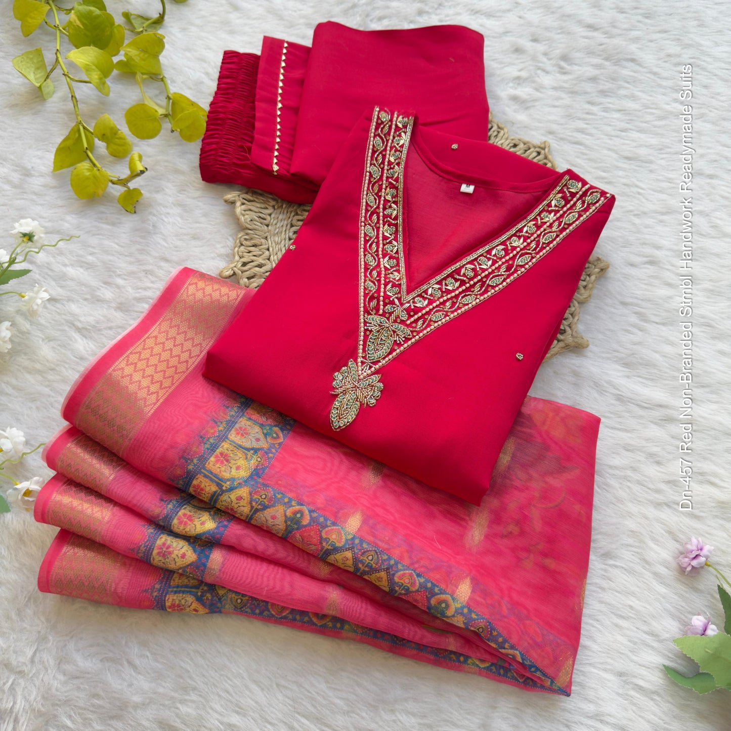 Dn-457 Red Non-Branded Stmbl Handwork Readymade Suits