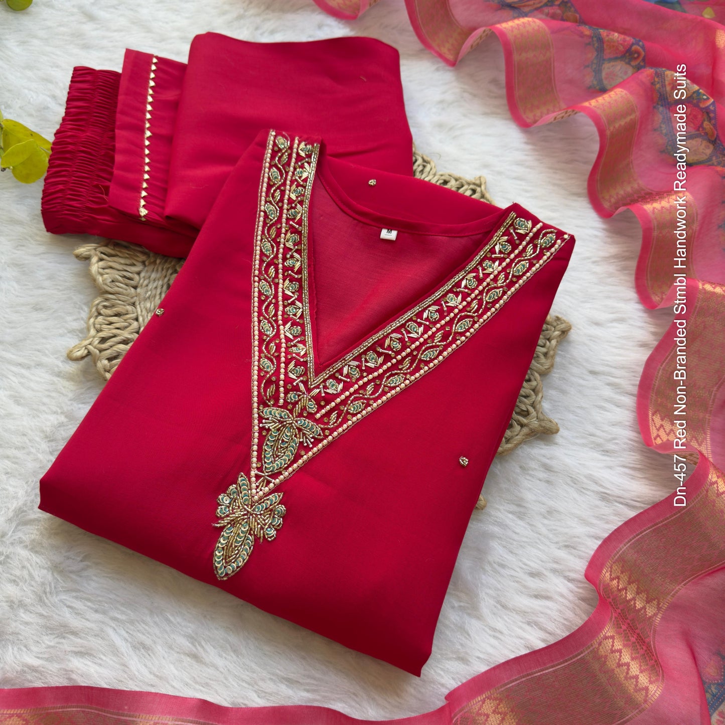 Dn-457 Red Non-Branded Stmbl Handwork Readymade Suits
