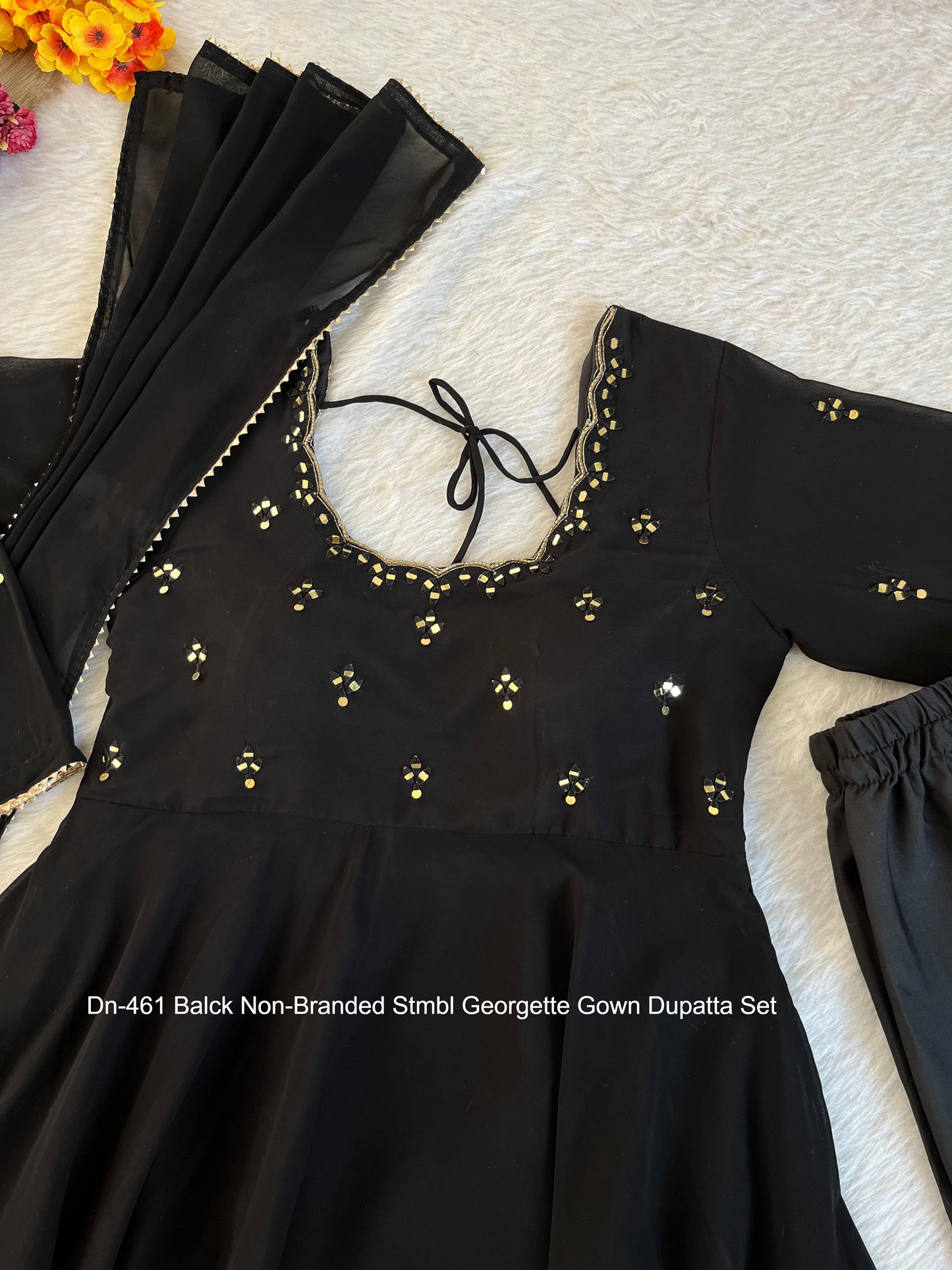 Dn-461 Balck Non-Branded Stmbl Georgette Gown Dupatta Set
