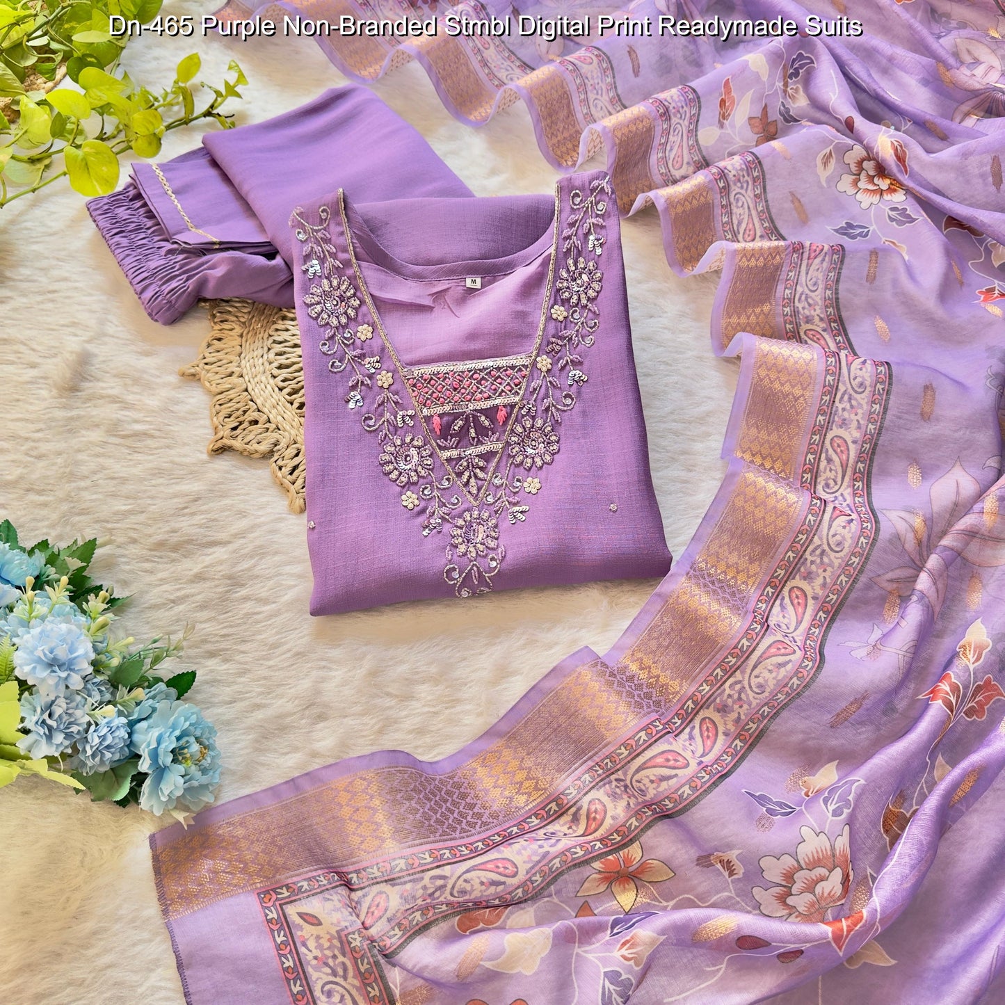 Dn-465 Purple Non-Branded Stmbl Digital Print Readymade Suits