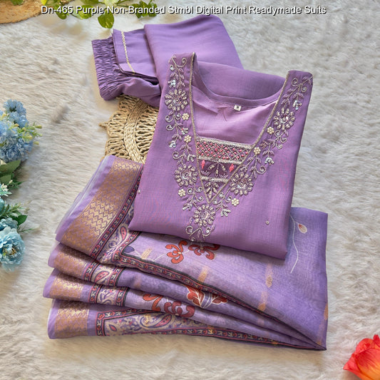 Dn-465 Purple Non-Branded Stmbl Digital Print Readymade Suits