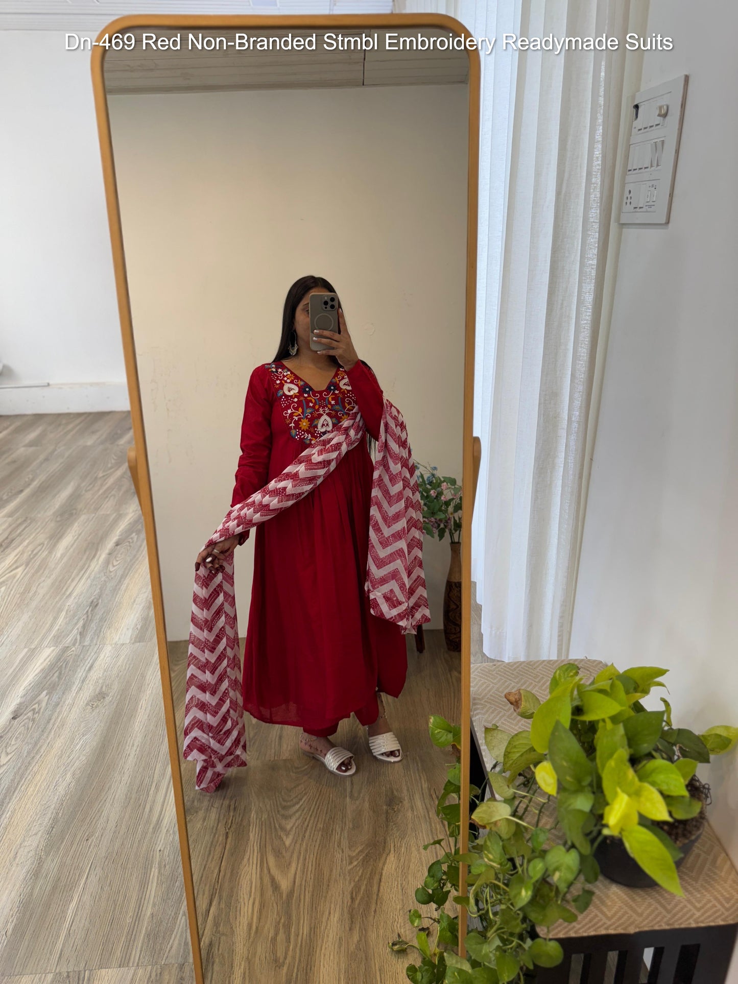Dn-469 Red Non-Branded Stmbl Embroidery Readymade Suits