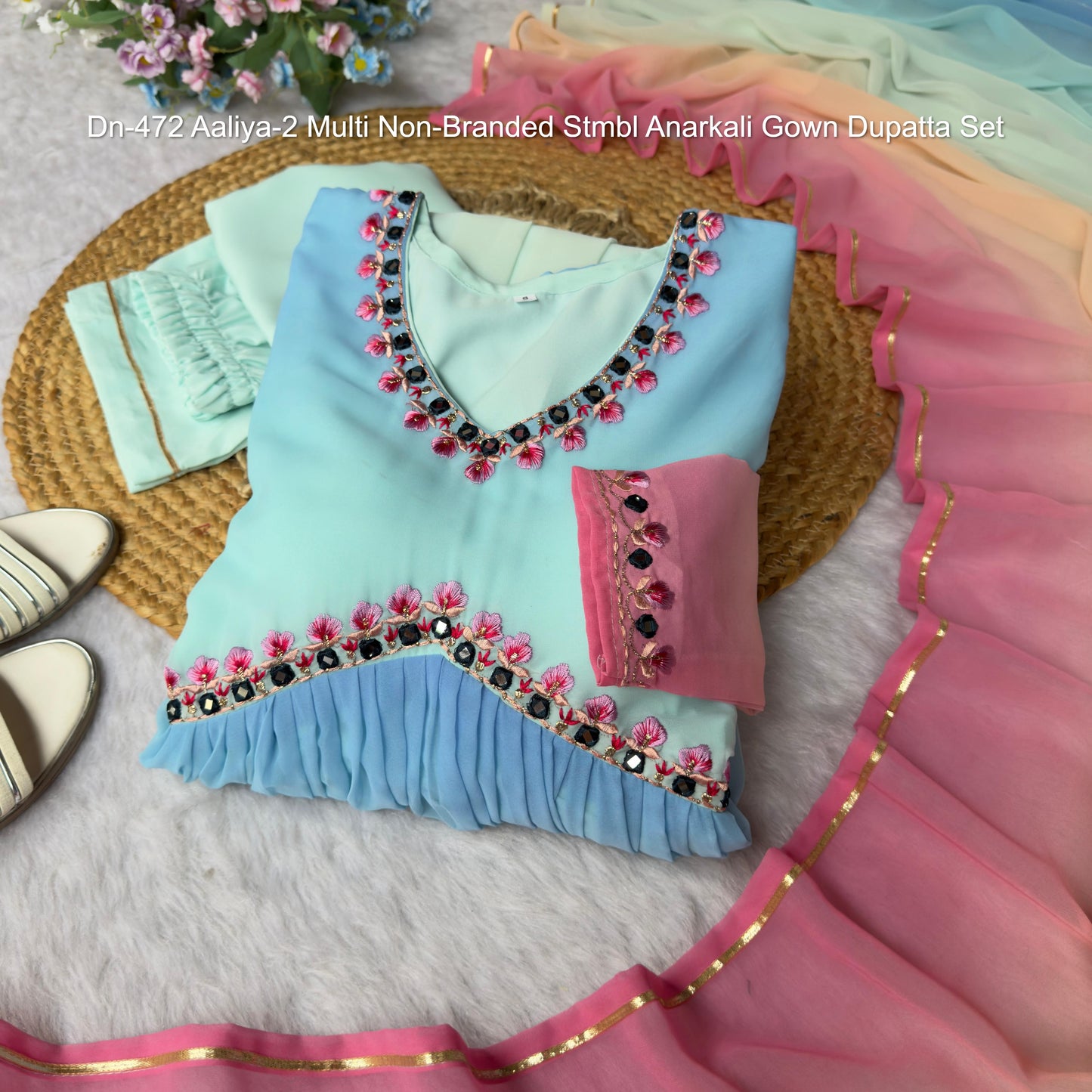 Dn-472 Aaliya-2 Multi Non-Branded Stmbl Anarkali Gown Dupatta Set