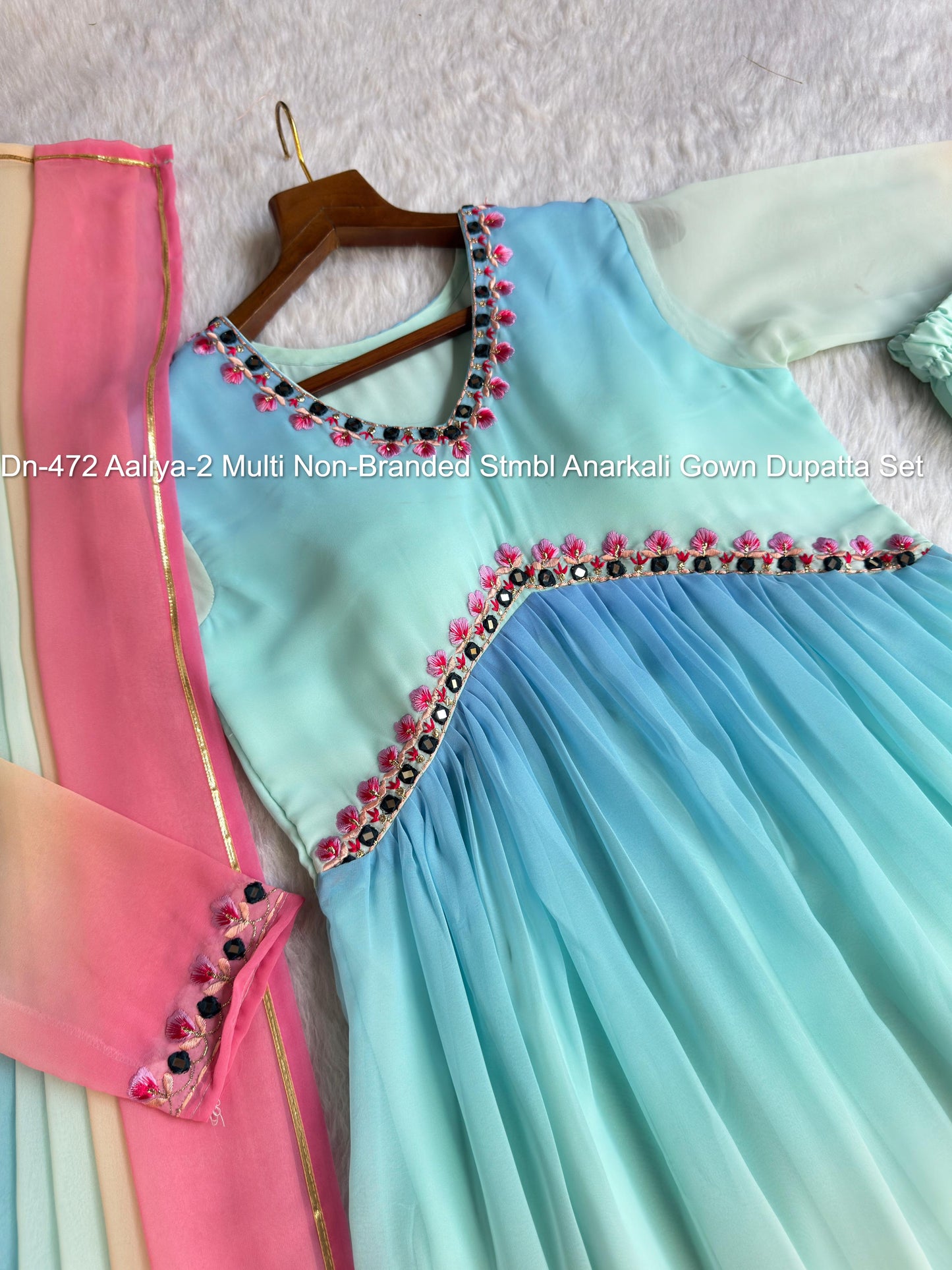Dn-472 Aaliya-2 Multi Non-Branded Stmbl Anarkali Gown Dupatta Set