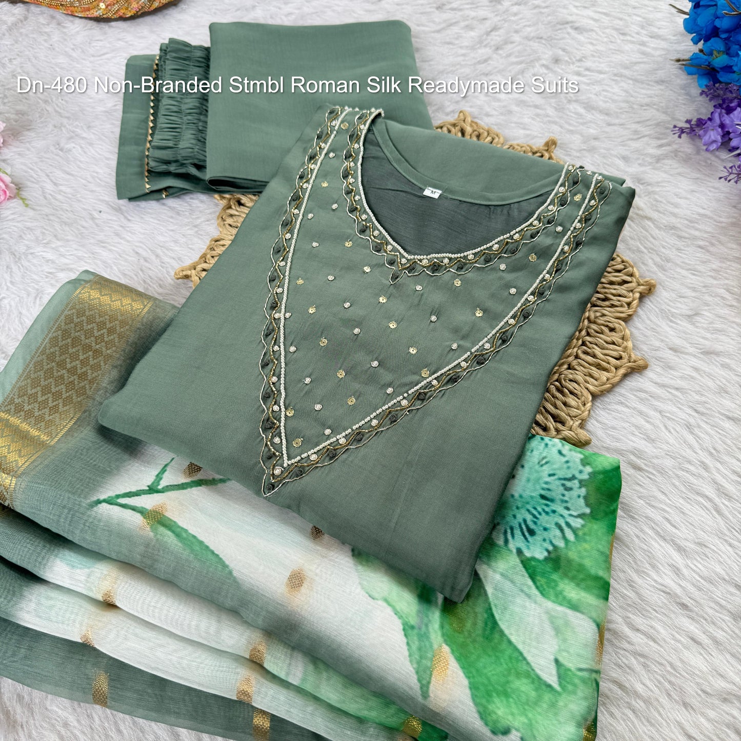 Dn-480 Non-Branded Stmbl Roman Silk Readymade Suits
