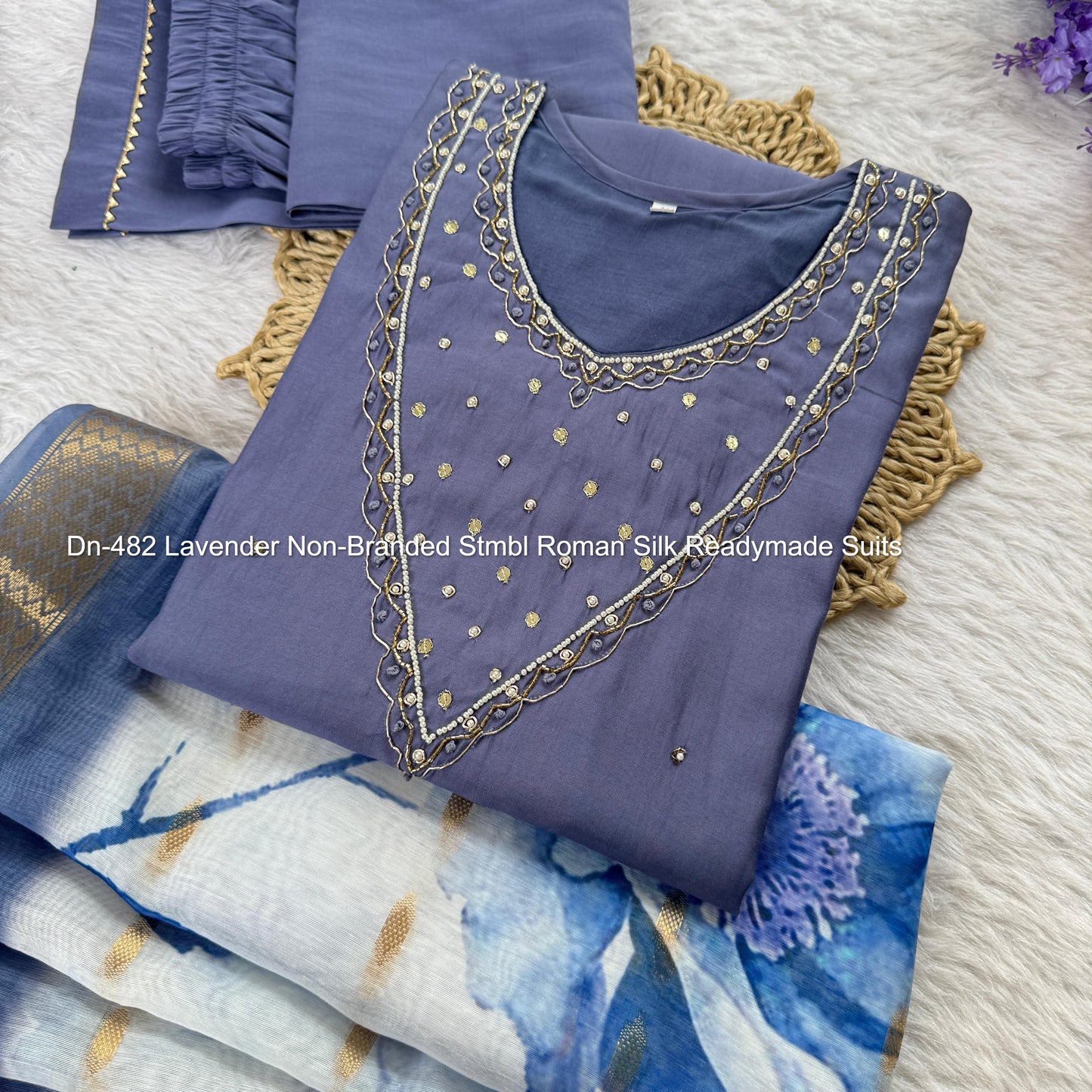 Dn-482 Lavender Non-Branded Stmbl Roman Silk Readymade Suits