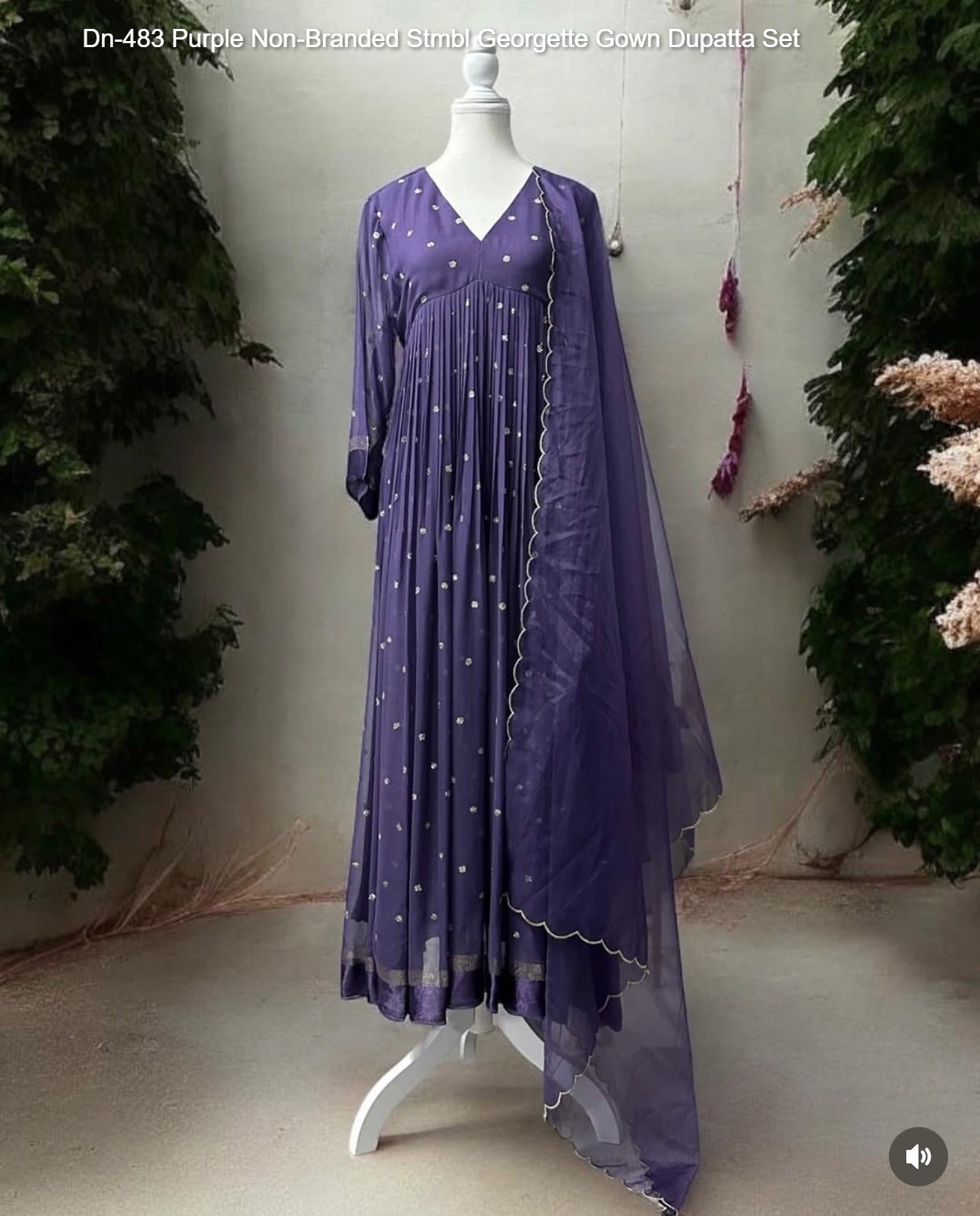 Dn-483 Purple Non-Branded Stmbl Georgette Gown Dupatta Set