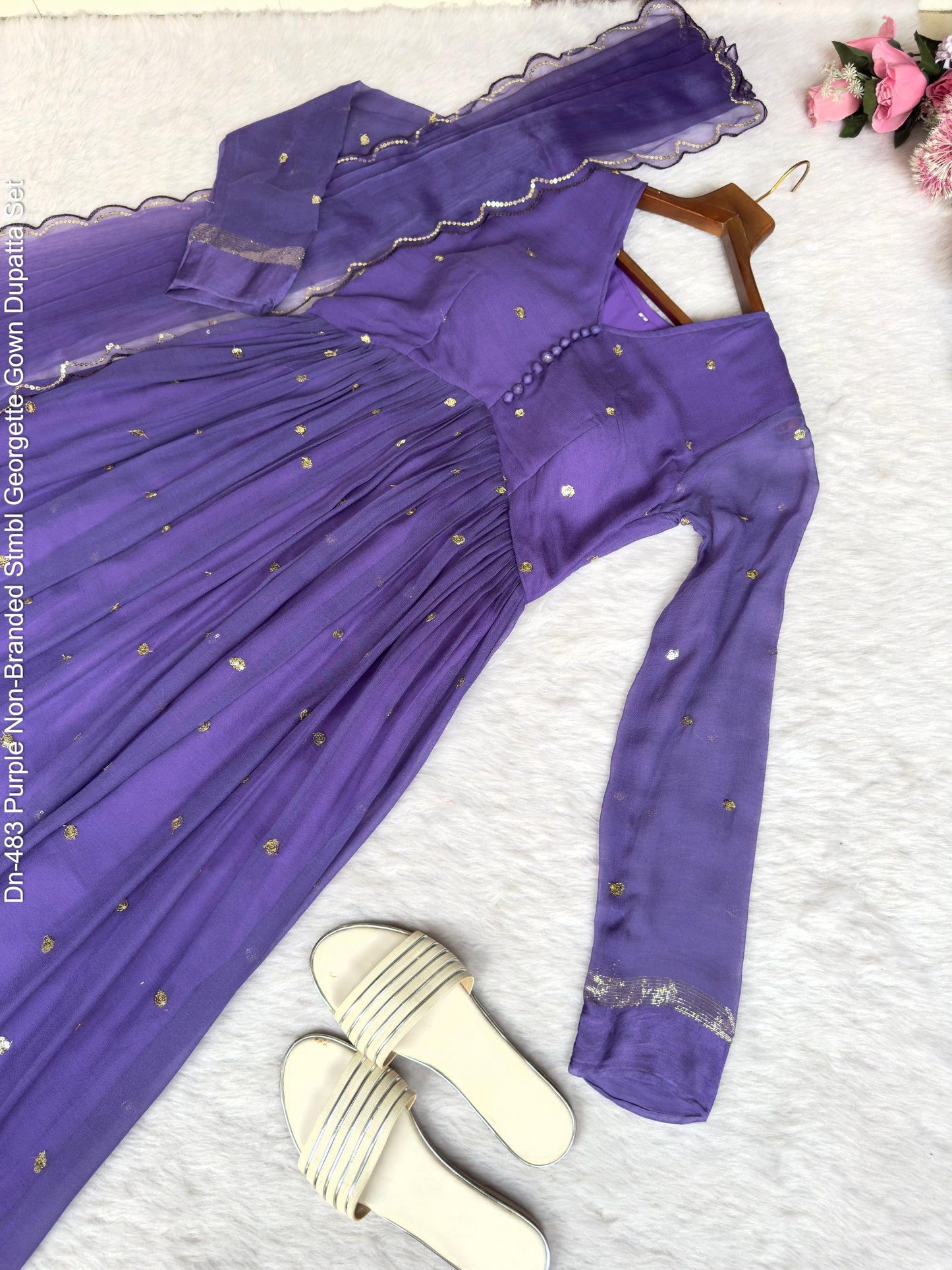 Dn-483 Purple Non-Branded Stmbl Georgette Gown Dupatta Set