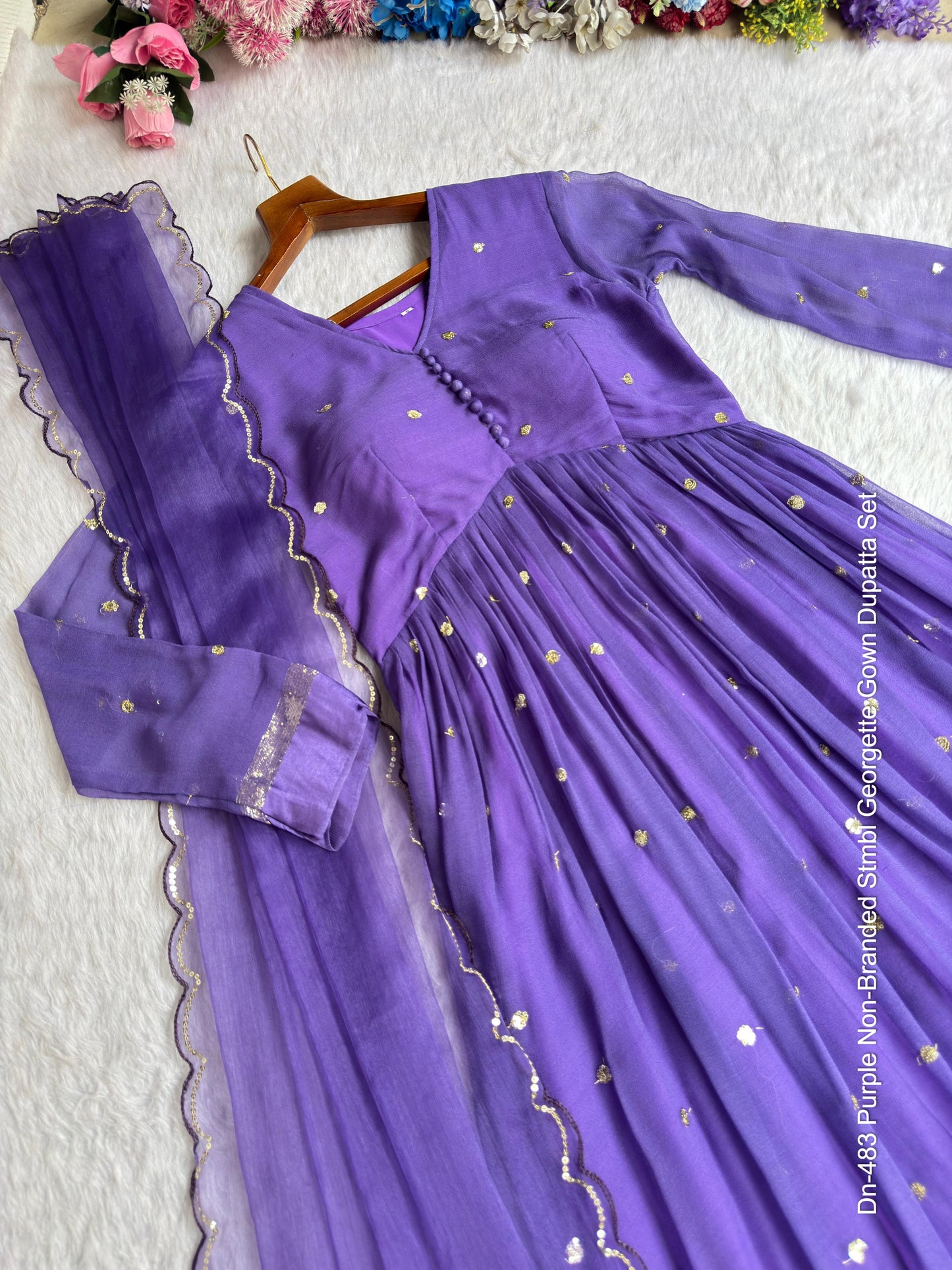 Dn-483 Purple Non-Branded Stmbl Georgette Gown Dupatta Set