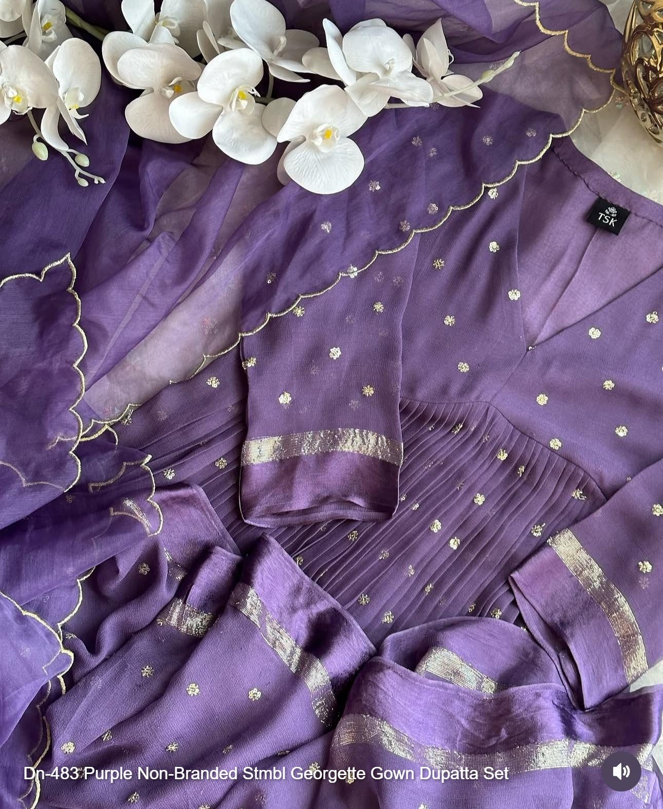 Dn-483 Purple Non-Branded Stmbl Georgette Gown Dupatta Set