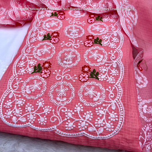 Dn-484 Yellow Pink Pista Blue Non-Branded Stmbl Embroidery Unstitched Suits