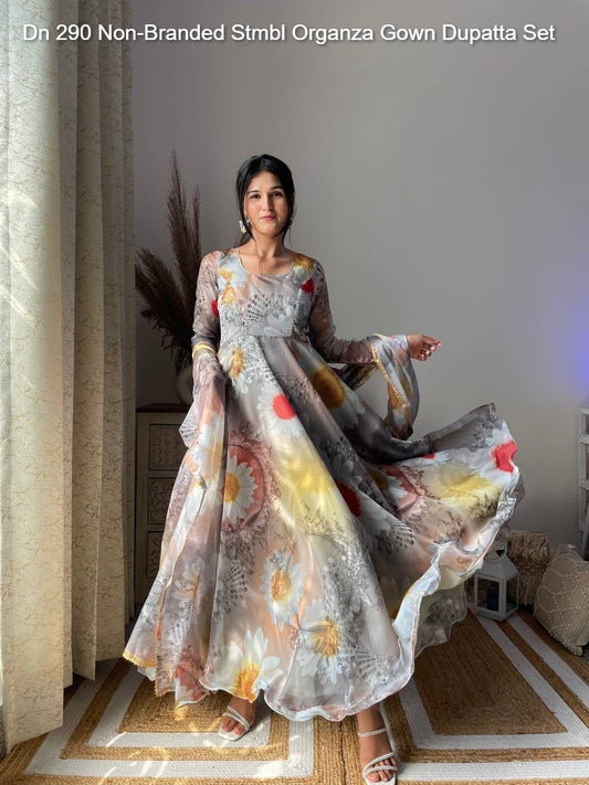 Dn 290 Non-Branded Stmbl Organza Gown Dupatta Set